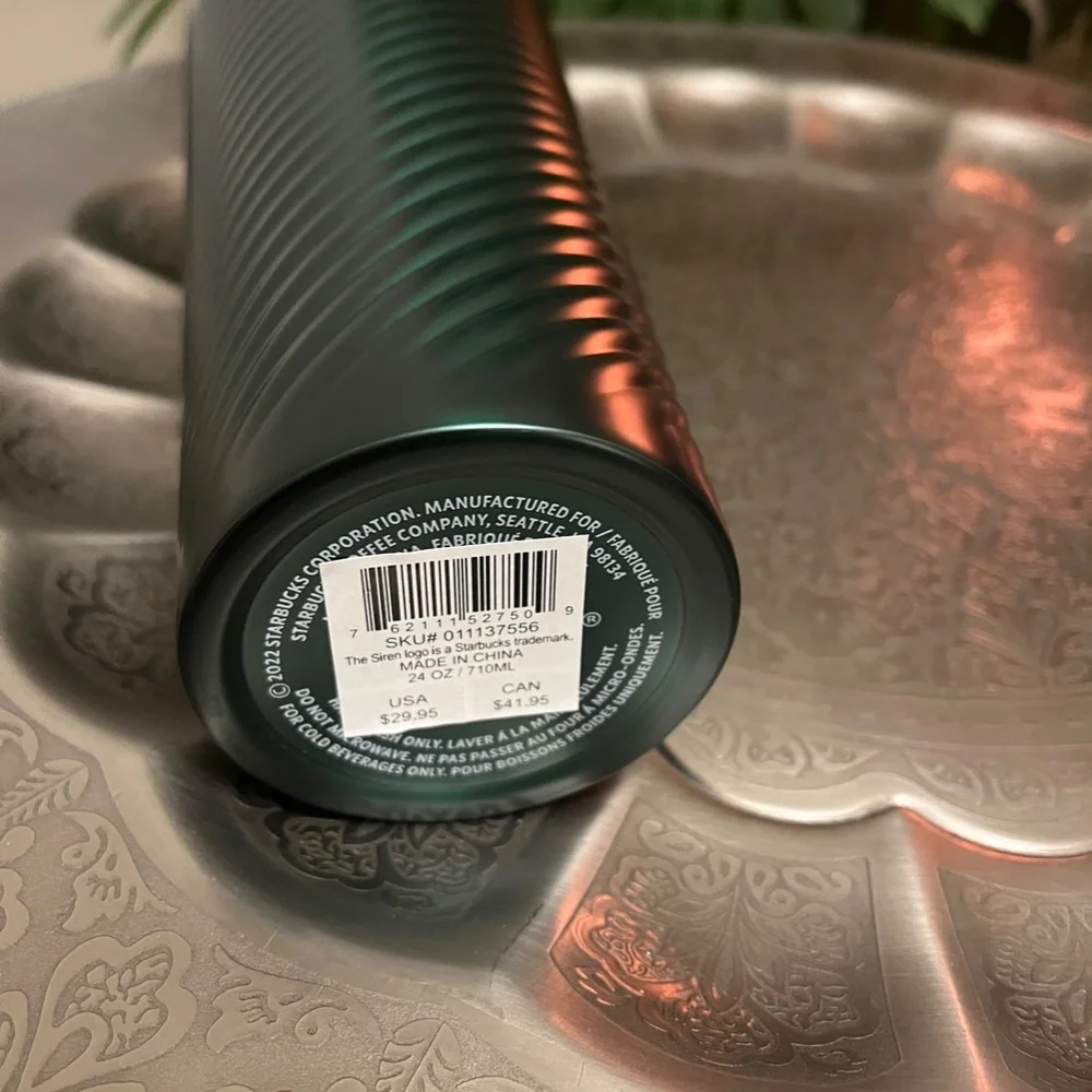 STARBUCKS GREEN SWIRLED STAINLESS STEEL TUMBLER 24OZ - Picture 3 of 4